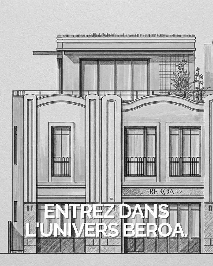 Croquis de la façade : « Entrez dans l'univers Beroa »